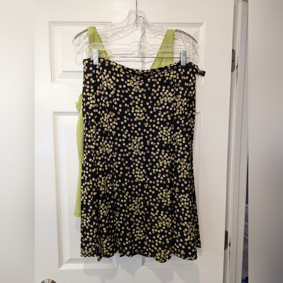 Talbots matching 2 piece set green sleeveless top/midi black polka dots shirt L - Picture 9 of 16